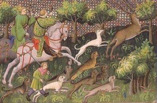 Szene aus einer mittelalterlichen Hirschjagd