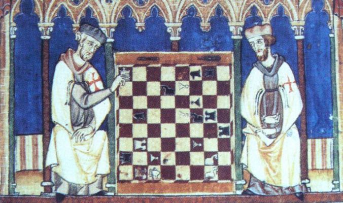 Zwei Tempelritter spielen Schach