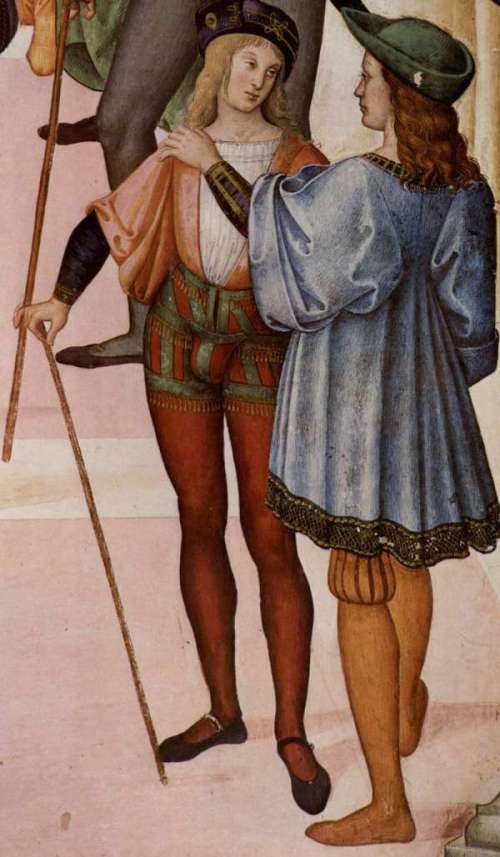 Die Schamkapsel bei der Linken Person ist deutlich sichtbar (Pintoricchio, ca. 1500)