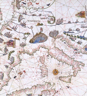 Spätmittelalterliche Landkarte (Ausschnitt)