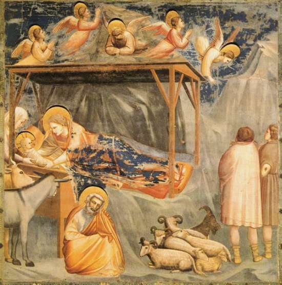 Mittelalterliche Abbildung der Geburt Jesu