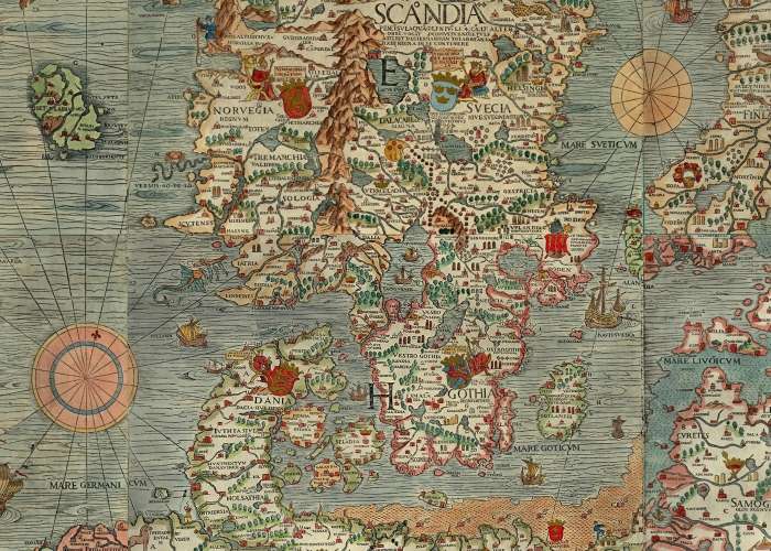 Ein Ausschnitt der "Carta Marina", der die Nord- und Ostsee zeigt, in denen im Mittelalter reger Handel herrschte.